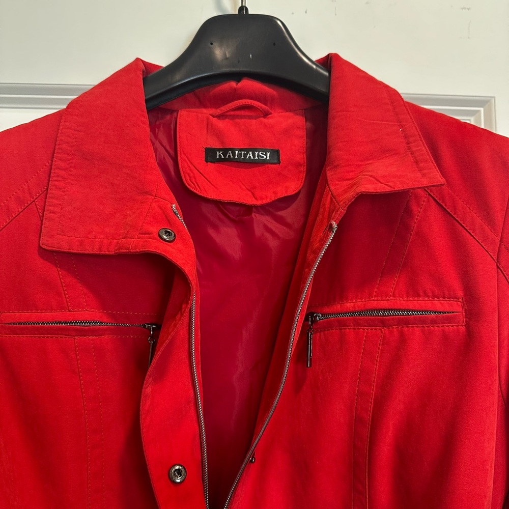 Women's Italian Red Belted Utility Jacket - Picture 3 of 3